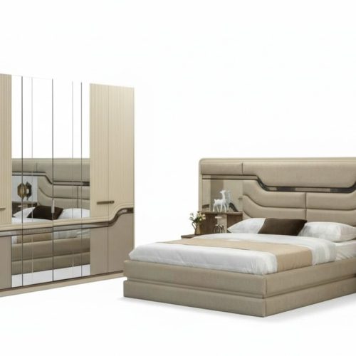 Moderne Möbel Schlafzimmer luxuriös set 4tlg Beige Nachttisch Schrank Bett