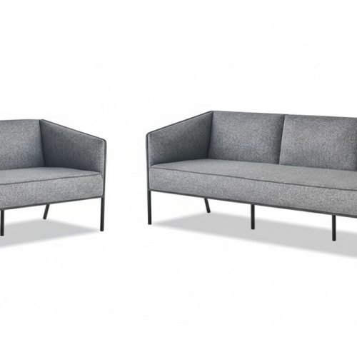 Moderner Sofa-Set 3-Sitzer 2-Sitzer Grau Textil Leder Edelstahl Couch