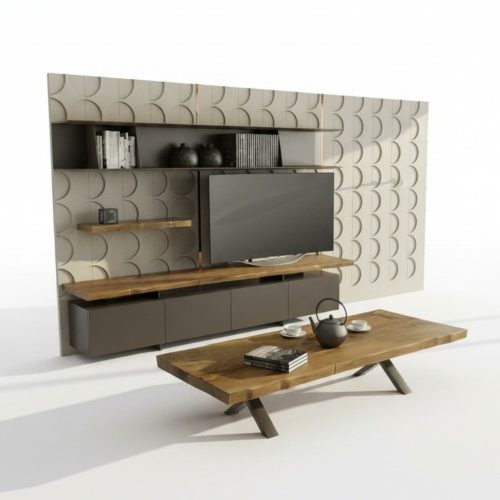 Moderner TV Ständer Mit Wandregalen Luxus Aufbewahrungsschränke Walnuss natur Moderner TV Ständer Mit Wandregalen Luxus Aufbewahrungsschränke Walnuss natur