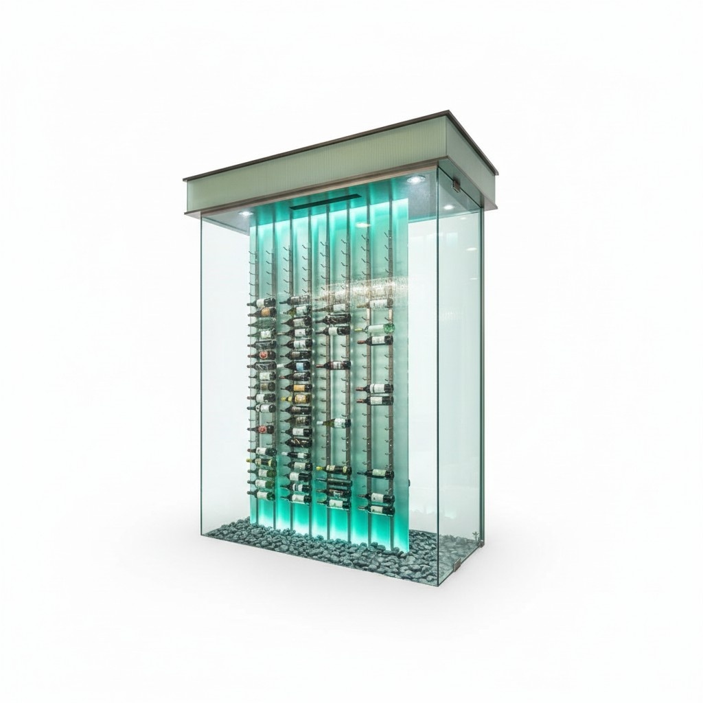 Moderner Weinschrank aus Edelstahl und Glas in Silber oder Schwarz Moderner Weinschrank aus Edelstahl und Glas in Silber oder Schwarz