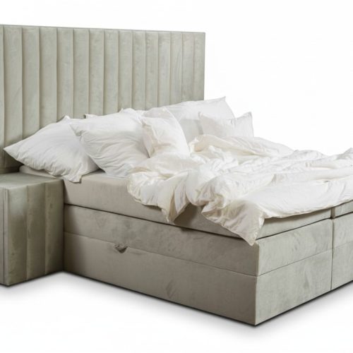 Modernes Taupes Doppelbett 2x Nachttische Schlafzimmer Boxspringbett Modernes Taupes Doppelbett 2x Nachttische Schlafzimmer Boxspringbett