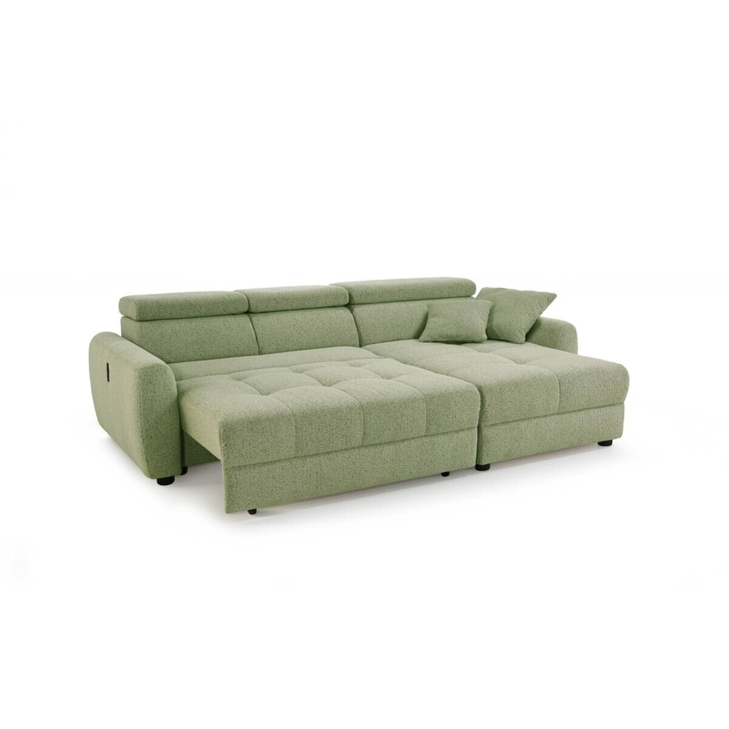 Ecksofa mit elektrischer XXL Sitztiefenverstellung hellgrün Flachgewebe B/H/T: ca. 270x109x175 cm - Gallery 5 Ecksofa mit elektrischer XXL Sitztiefenverstellung hellgrün Flachgewebe B/H/T: ca. 270x109x175 cm