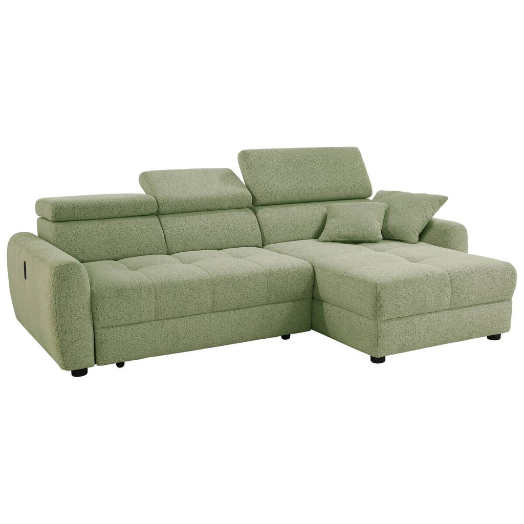 Ecksofa mit elektrischer XXL Sitztiefenverstellung hellgrün Flachgewebe B/H/T: ca. 270x109x175 cm - Gallery 6 Ecksofa mit elektrischer XXL Sitztiefenverstellung hellgrün Flachgewebe B/H/T: ca. 270x109x175 cm