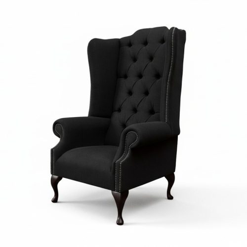 Ohrensessel Sessel Sitzer Schwarz Design Polster Chesterfield Textil