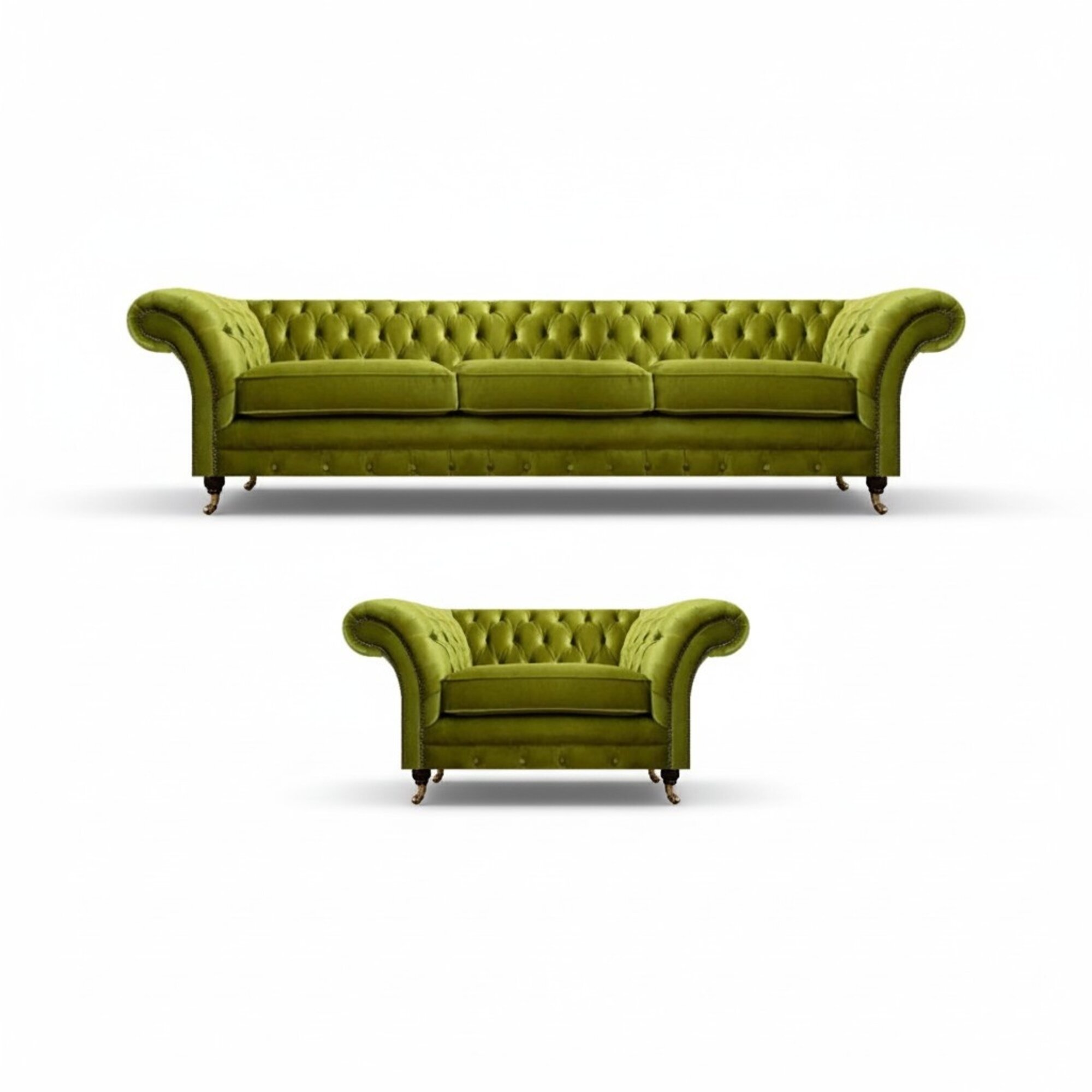 Olivengrünes Chesterfield Stoffsofa Luxuriöser Wohnzimmer Textil Sessel Olivengrünes Chesterfield Stoffsofa Luxuriöser Wohnzimmer Textil Sessel