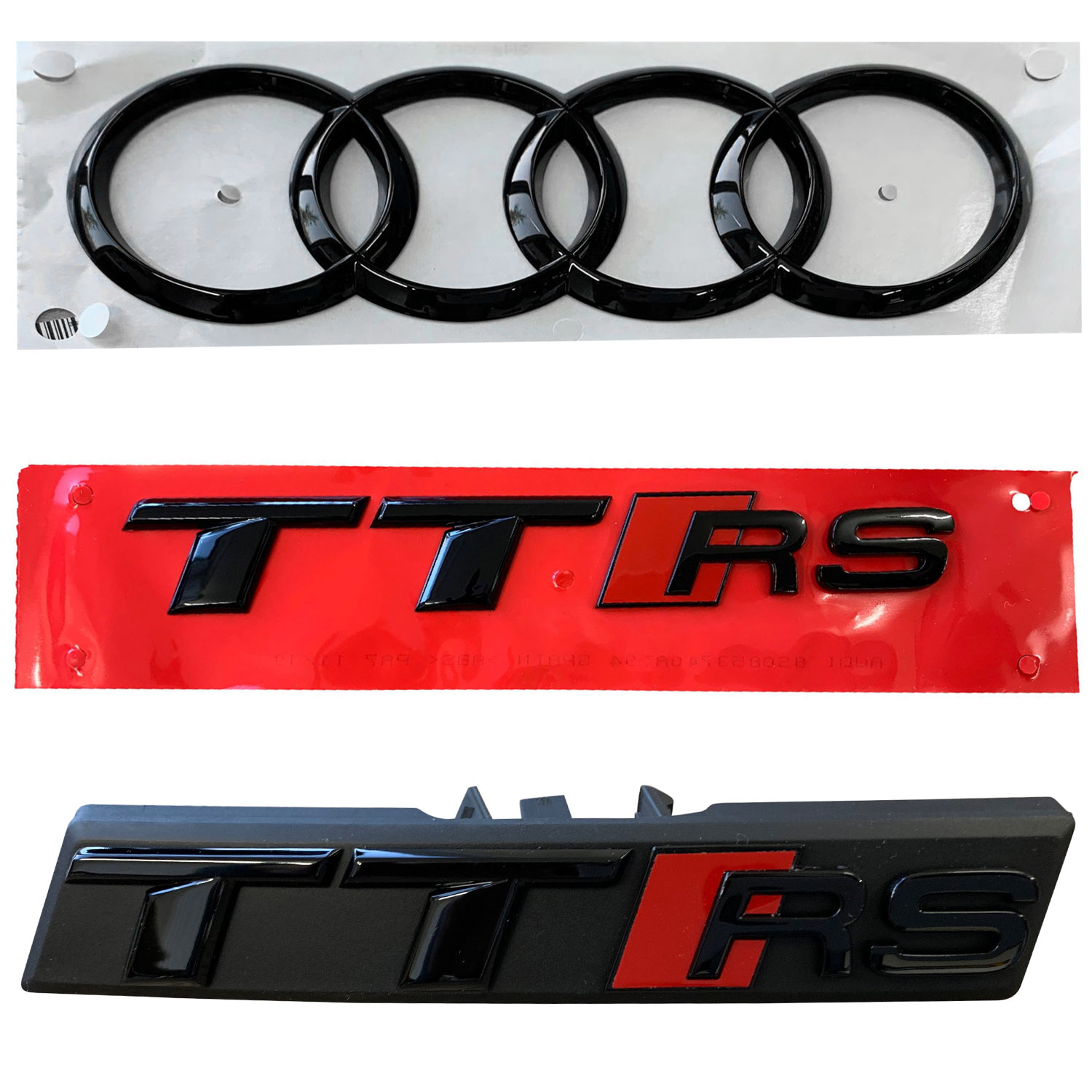 Original Audi TTRS Black Edition PAKET Schwarz Emblem Kühlergrill + Heck + Ringe Original Audi TTRS Black Edition PAKET Schwarz Emblem Kühlergrill + Heck + Ringe
