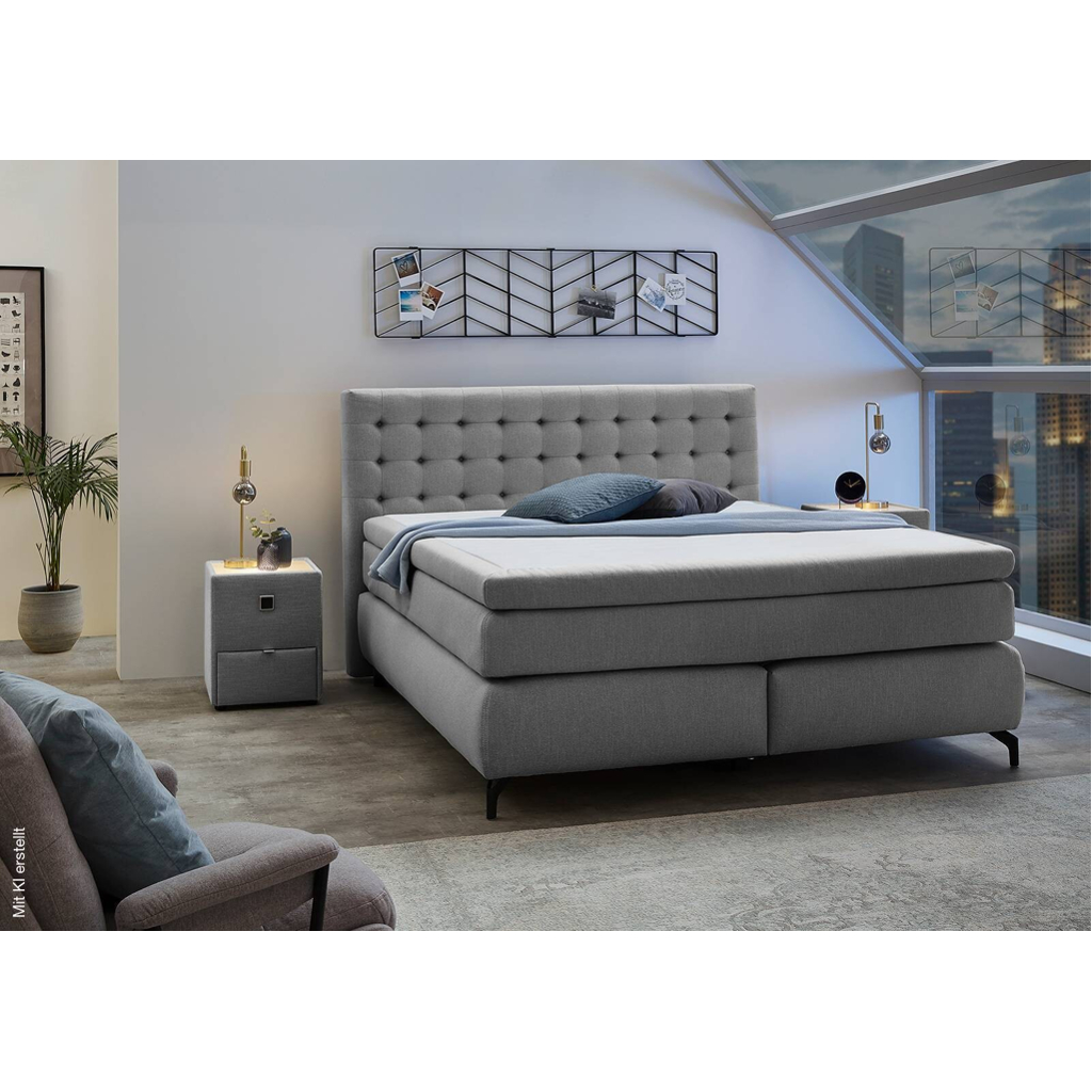 Boxspringbett  grau Flachgewebe Liegefläche B/L: ca. 180x200 cm