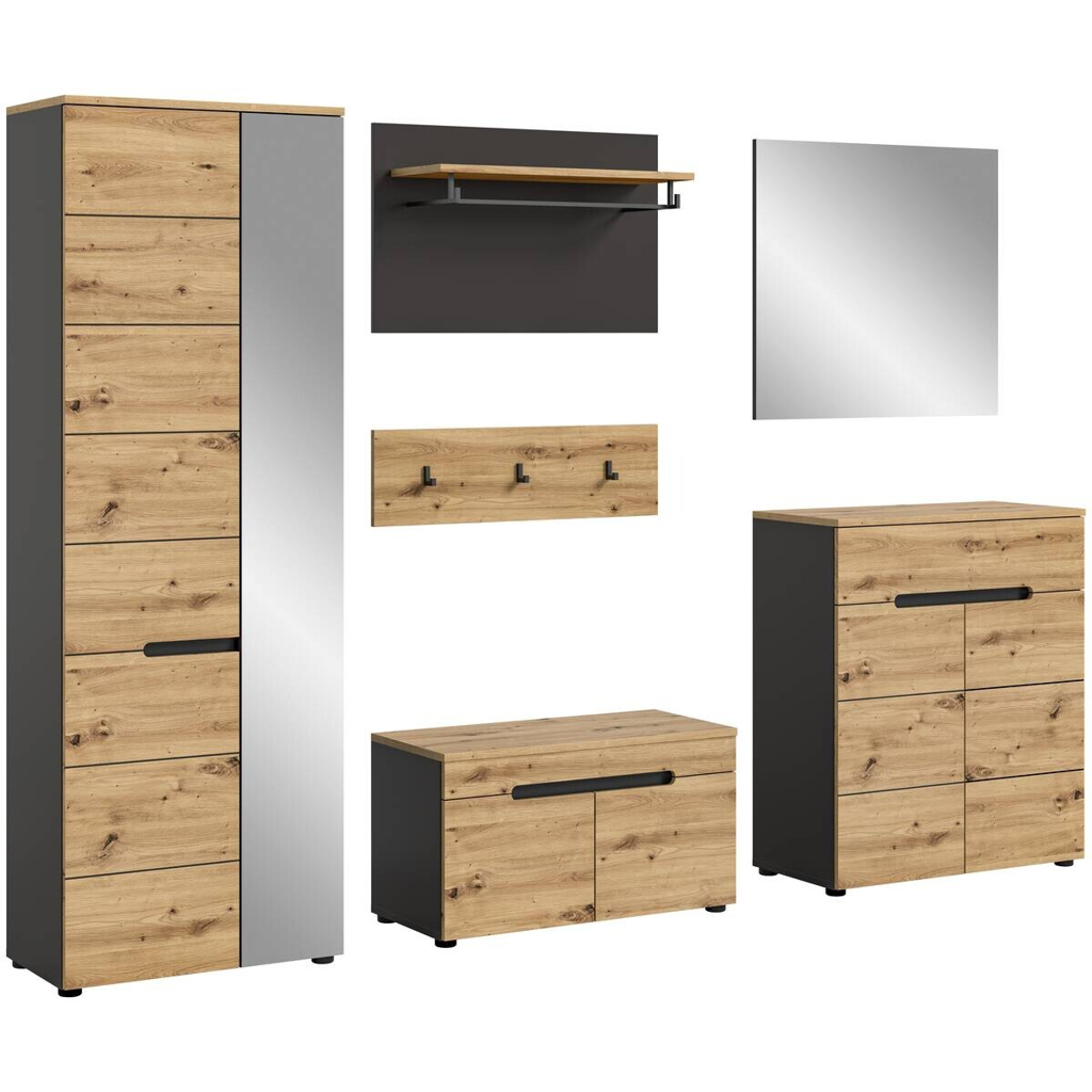 Garderobe CANU edles Basaltgrau Nachbildung Eiche Artisan Nachbildung B/H/T: ca. 255x190x37 cm Garderobe CANU edles Basaltgrau Nachbildung Eiche Artisan Nachbildung B/H/T: ca. 255x190x37 cm