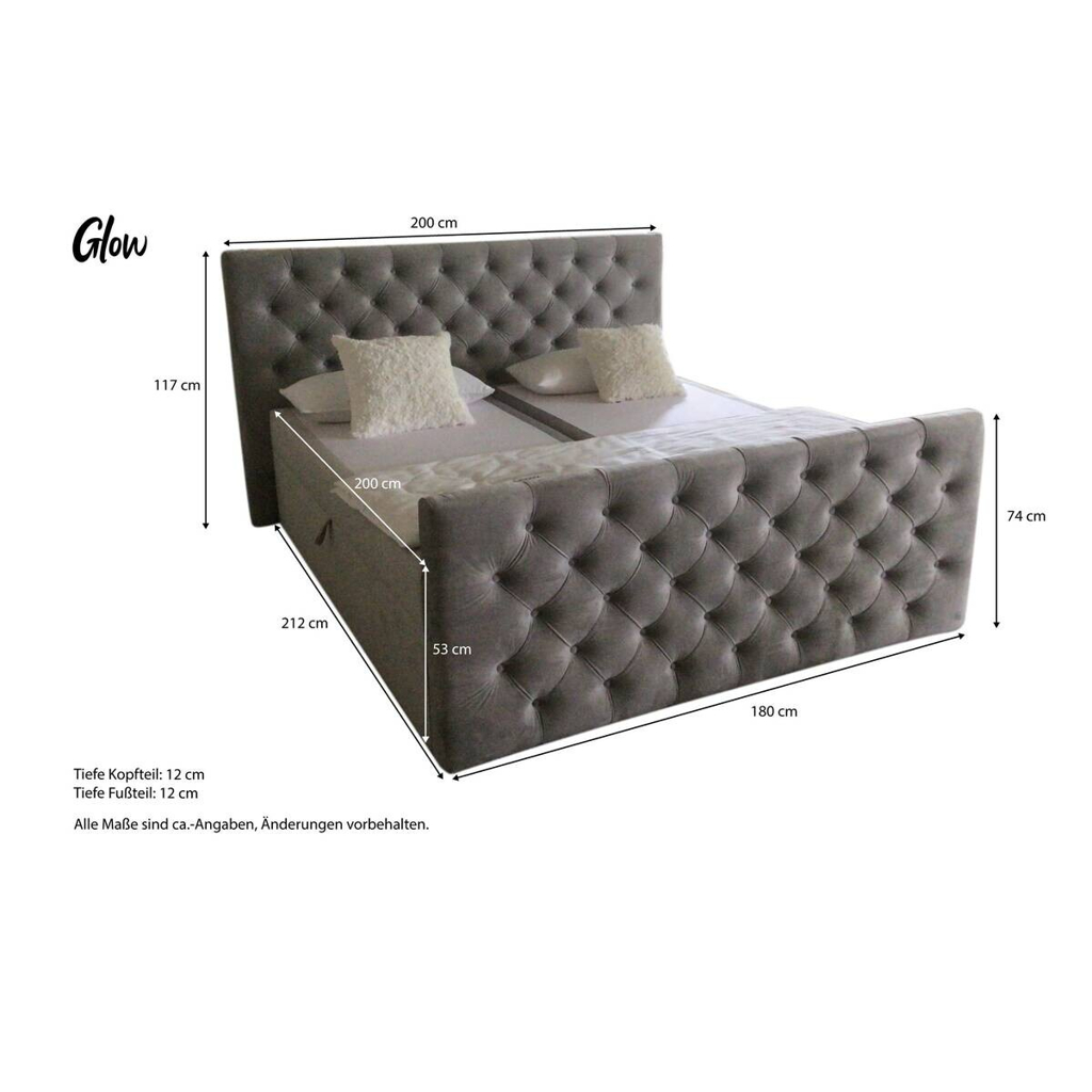 Boxbett Glow Silbergrau Liegefläche B/L: ca. 180x200 cm