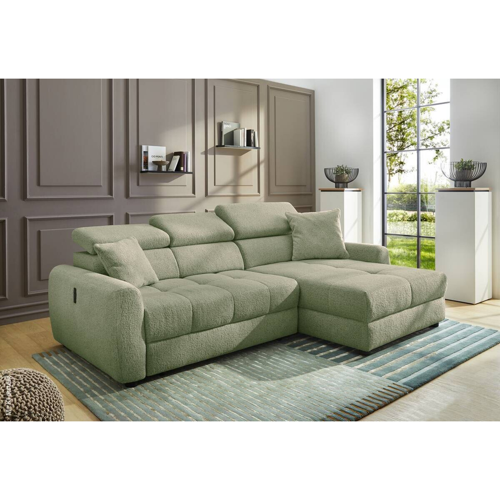 Ecksofa mit elektrischer XXL Sitztiefenverstellung hellgrün Flachgewebe B/H/T: ca. 270x109x175 cm Ecksofa mit elektrischer XXL Sitztiefenverstellung hellgrün Flachgewebe B/H/T: ca. 270x109x175 cm