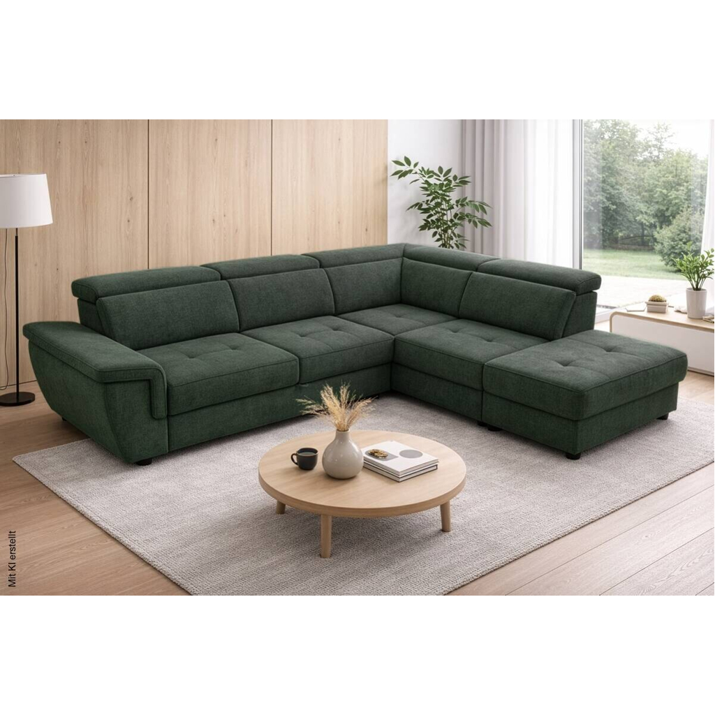 Ecksofa mit Bettfunktion und Bettkasten dunkelgrün Flachgewebe B/H/T: ca. 267x75x238 cm Ecksofa mit Bettfunktion und Bettkasten dunkelgrün Flachgewebe B/H/T: ca. 267x75x238 cm