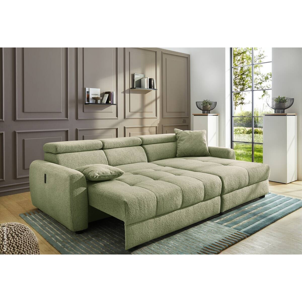 Ecksofa mit elektrischer XXL Sitztiefenverstellung hellgrün Flachgewebe B/H/T: ca. 270x109x175 cm - Gallery 3 Ecksofa mit elektrischer XXL Sitztiefenverstellung hellgrün Flachgewebe B/H/T: ca. 270x109x175 cm