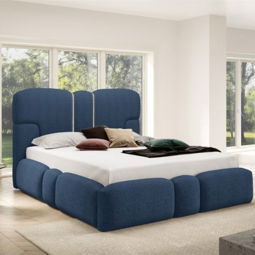 Polsterbett Schlafzimmerbett JORDAN 120x200cm in Stoff Doha Blau