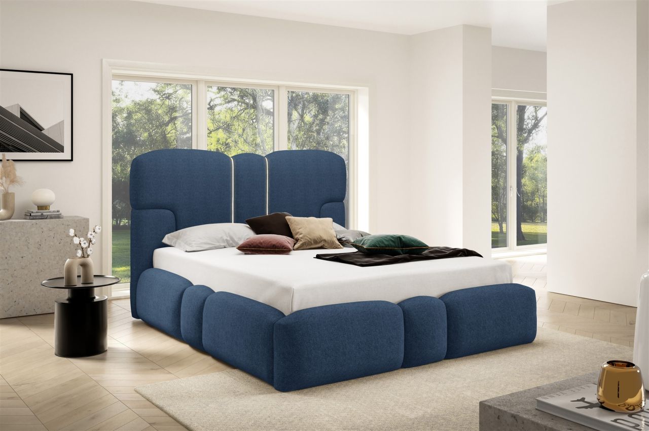Polsterbett Schlafzimmerbett JORDAN 120x200cm in Stoff Doha Blau