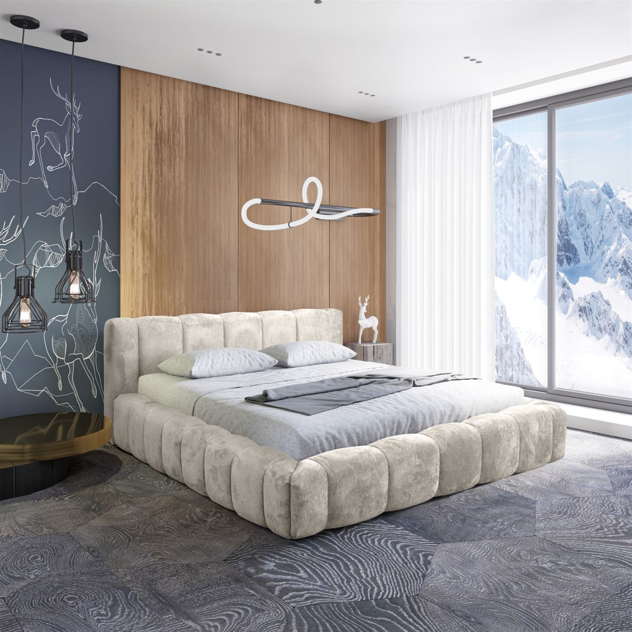 Polsterbett Doppelbett HAILEY 160x200cm in Stoff Tender Way Altweiß