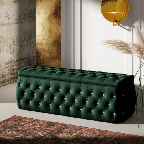 Polsterhocker mit Stauraum Betthocker SEVRA 120x50x45 cm Elisa Velvet Dunkelgrün Polsterhocker mit Stauraum Betthocker SEVRA 120x50x45 cm Elisa Velvet Dunkelgrün