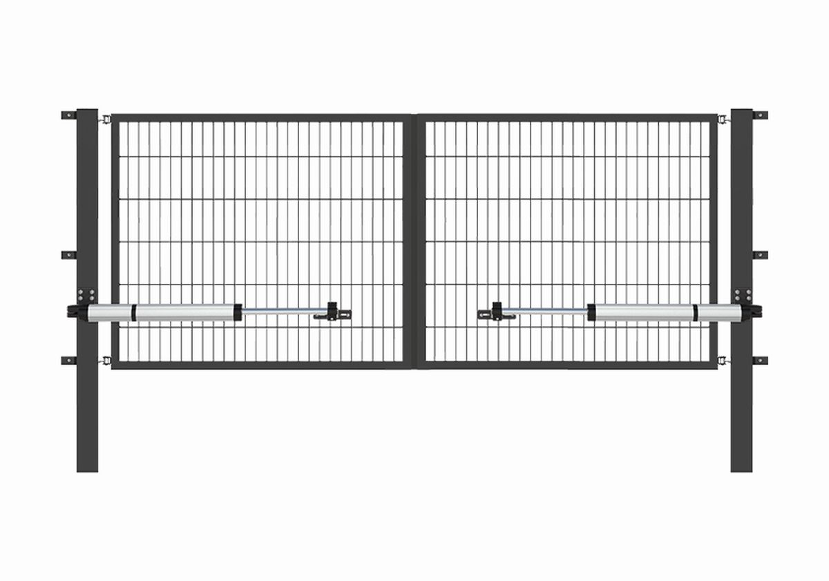 Elektr. Gartentor Flex 6, 2-flg., Breite 3000 mm Zum Einbetonieren 1000 mm RAL 6005 Moosgrün