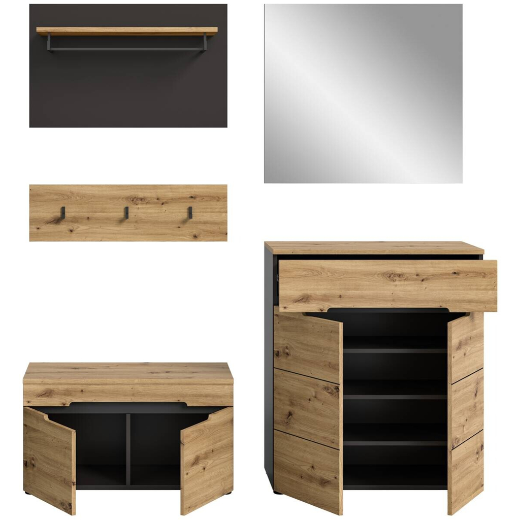 Garderobe CANU edles Basaltgrau Nachbildung Eiche Artisan Nachbildung B/H/T: ca. 175x180x37 cm - Gallery 3 Garderobe CANU edles Basaltgrau Nachbildung Eiche Artisan Nachbildung B/H/T: ca. 175x180x37 cm
