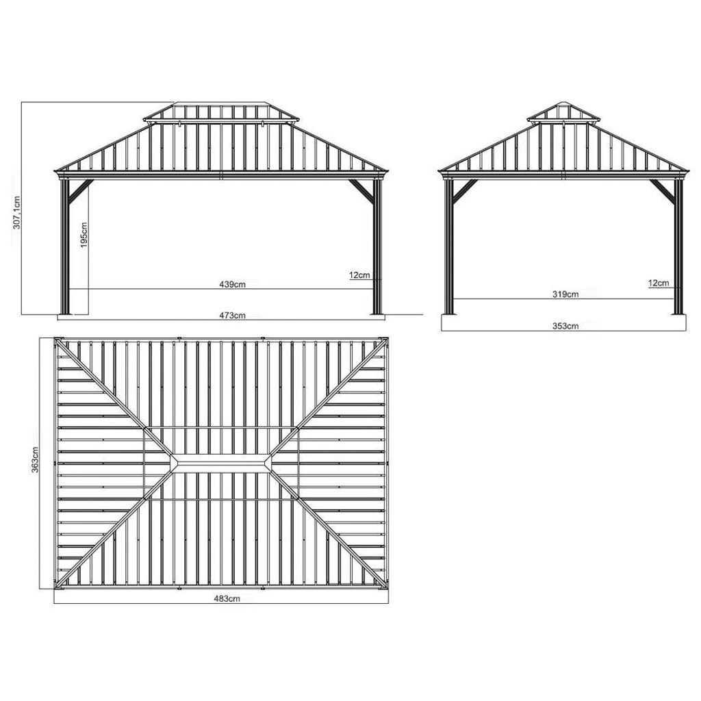 Sojag Pavillon Messina anthrazit Metall B/H/L: ca. 483x307x363 cm