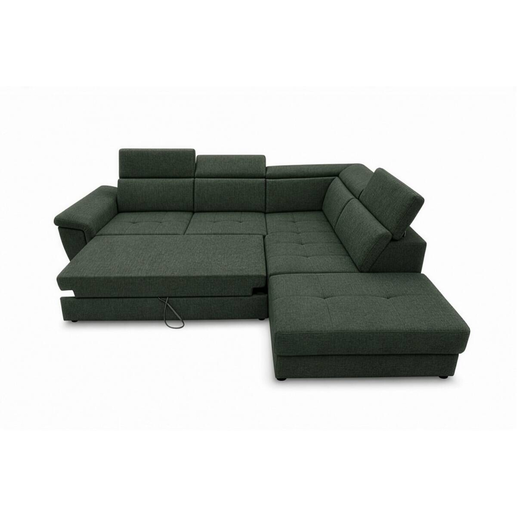 Ecksofa mit Bettfunktion und Bettkasten dunkelgrün Flachgewebe B/H/T: ca. 267x75x238 cm