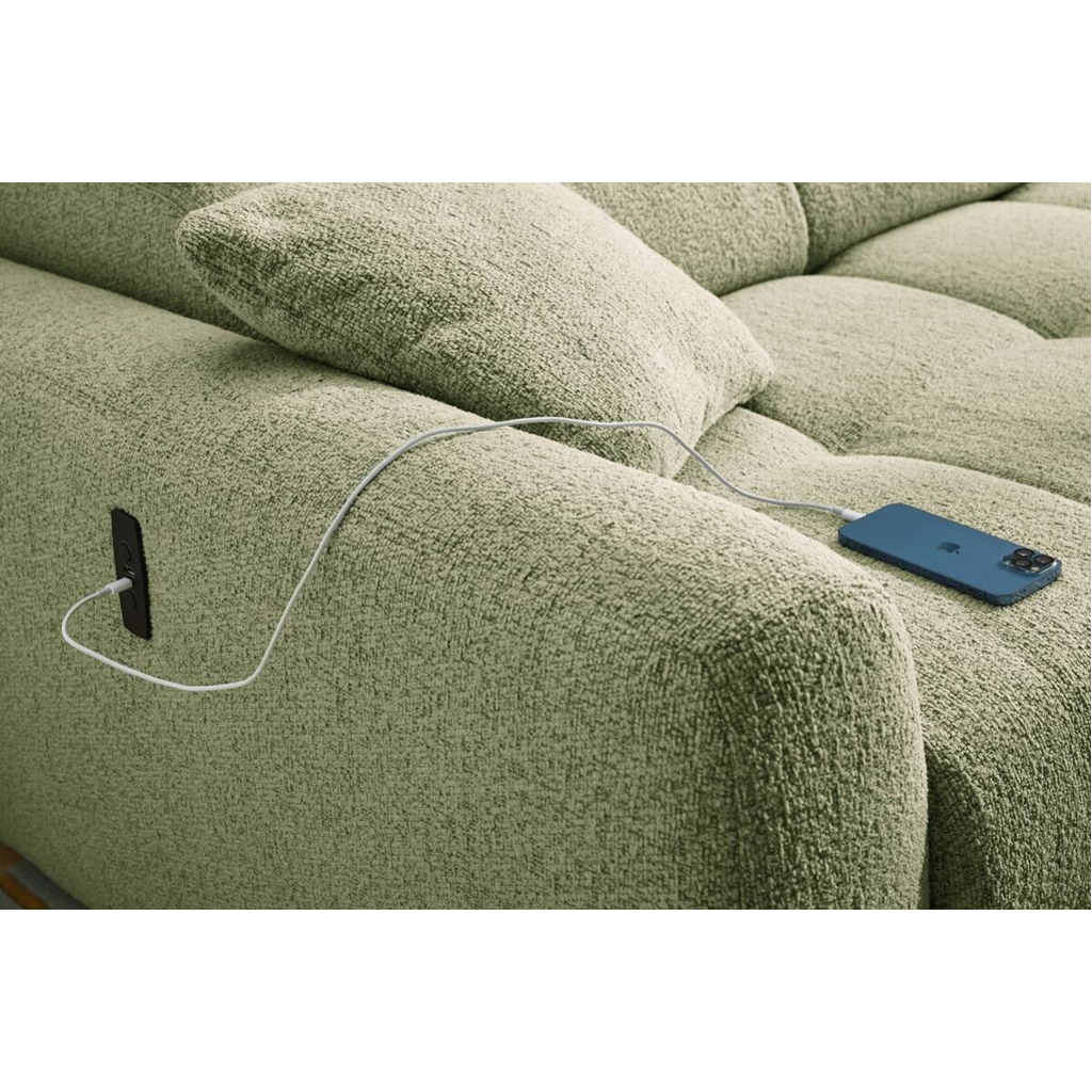 Ecksofa mit elektrischer XXL Sitztiefenverstellung hellgrün Flachgewebe B/H/T: ca. 270x109x175 cm - Gallery 4 Ecksofa mit elektrischer XXL Sitztiefenverstellung hellgrün Flachgewebe B/H/T: ca. 270x109x175 cm