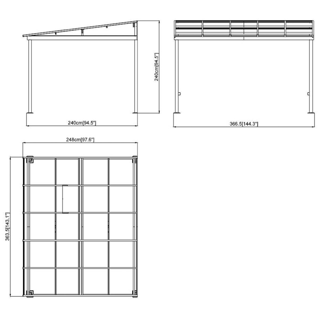 Sojag Terrassenüberdachung St. Barth anthrazit Aluminium B/H/L: ca. 363x240x240 cm