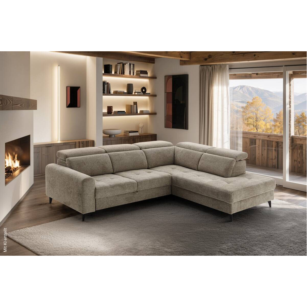 Ecksofa mit Bettfunktion taupe Flachgewebe B/H/T: ca. 258x96x221 cm