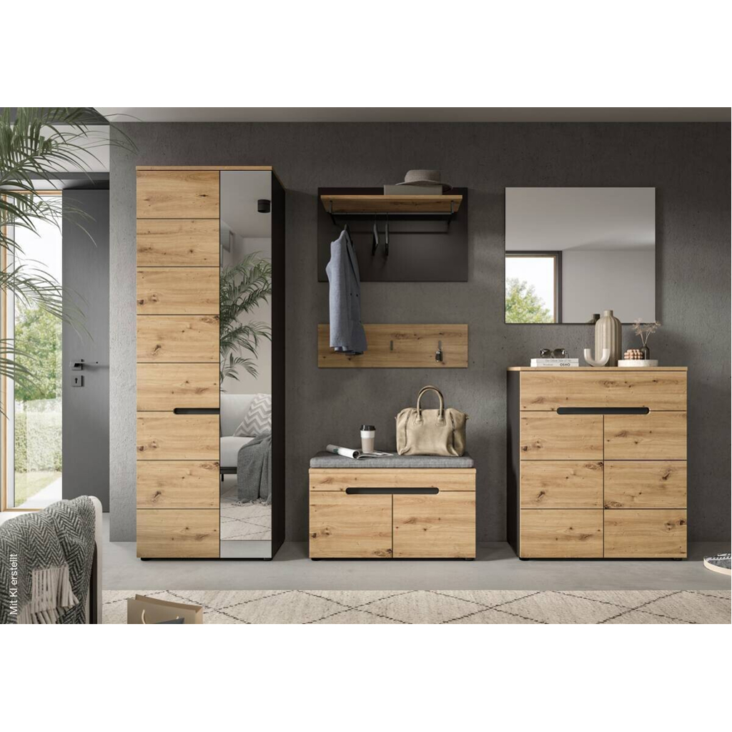 Garderobe CANU edles Basaltgrau Nachbildung Eiche Artisan Nachbildung B/H/T: ca. 175x180x37 cm - Gallery 6 Garderobe CANU edles Basaltgrau Nachbildung Eiche Artisan Nachbildung B/H/T: ca. 175x180x37 cm