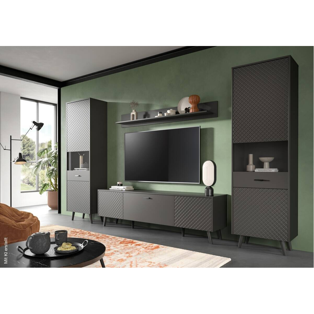Wohnwand LINEA grau schwarz B/H/T: ca. 331x195x40 cm
