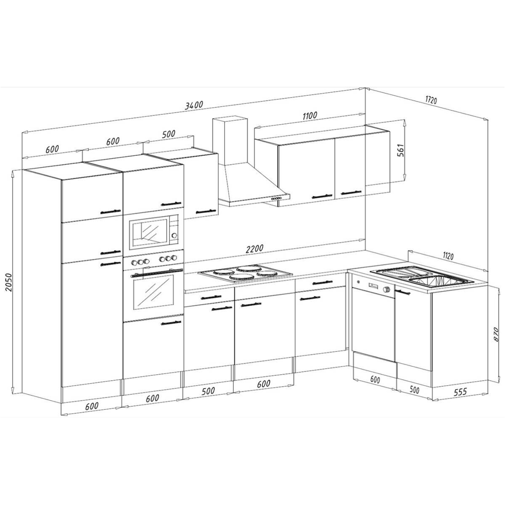 Respekta Winkelküche KBL340EYSMISGKE schwarz B/H/T: ca. 340x205x172 cm
