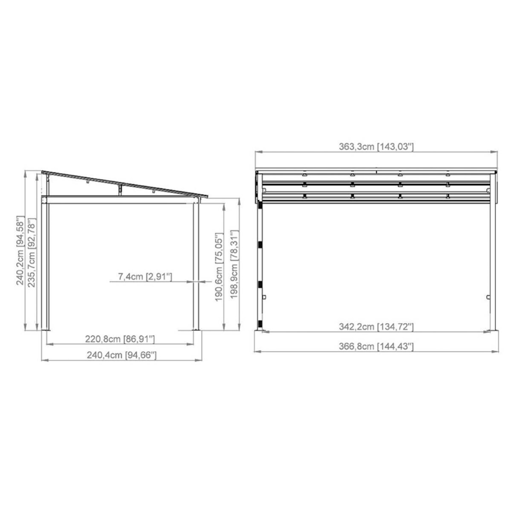 Sojag Terrassenüberdachung St. Barth anthrazit Aluminium B/H/L: ca. 363x240x240 cm