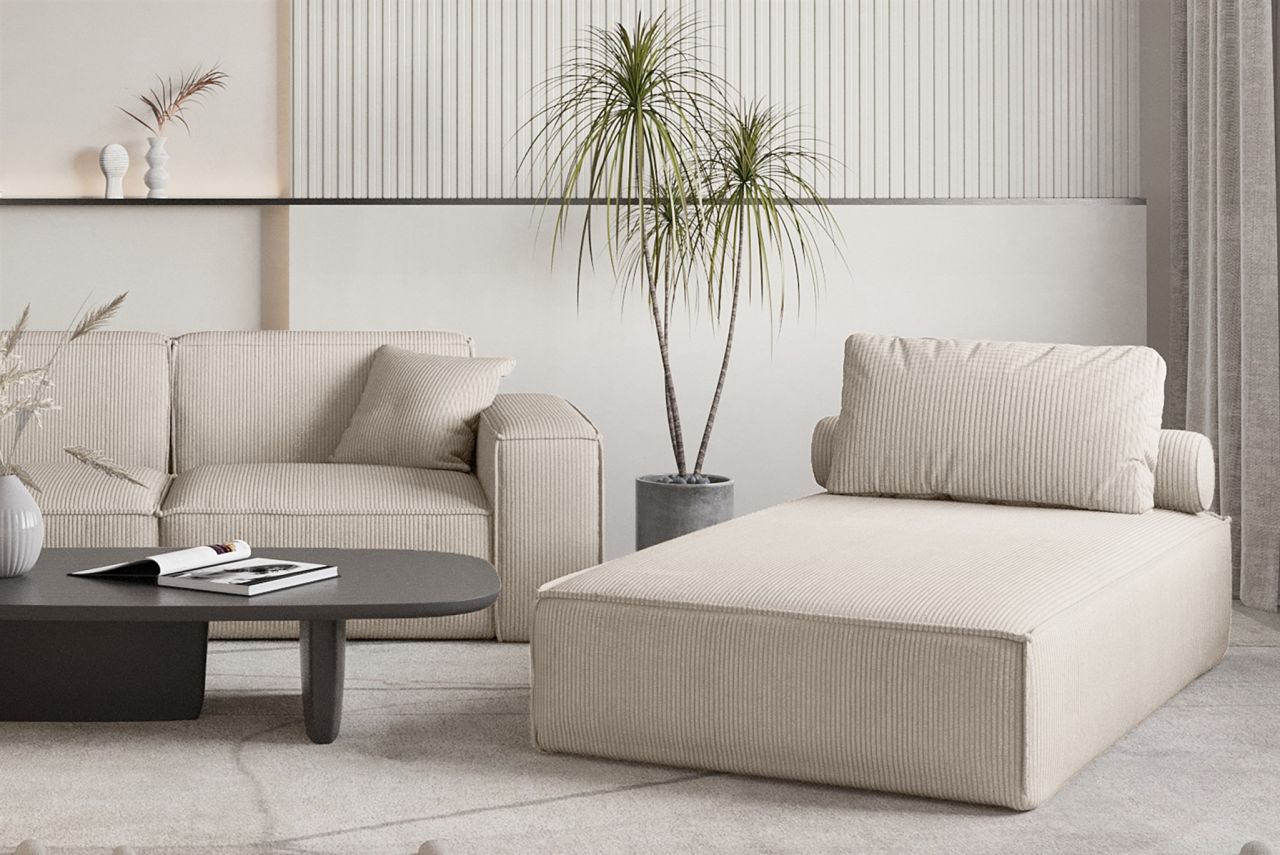 OUTLET Chaiselongue Sezlong Liege CELES PREMIUM in Stoff Scala Hellbeige