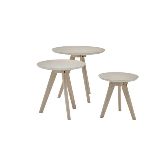 Roomio Couchtisch 3er-Set NO. 2000 mit Platte aus Esche Echtholzfurnier, Gestell massiv weiß gewaschen | 4269000104