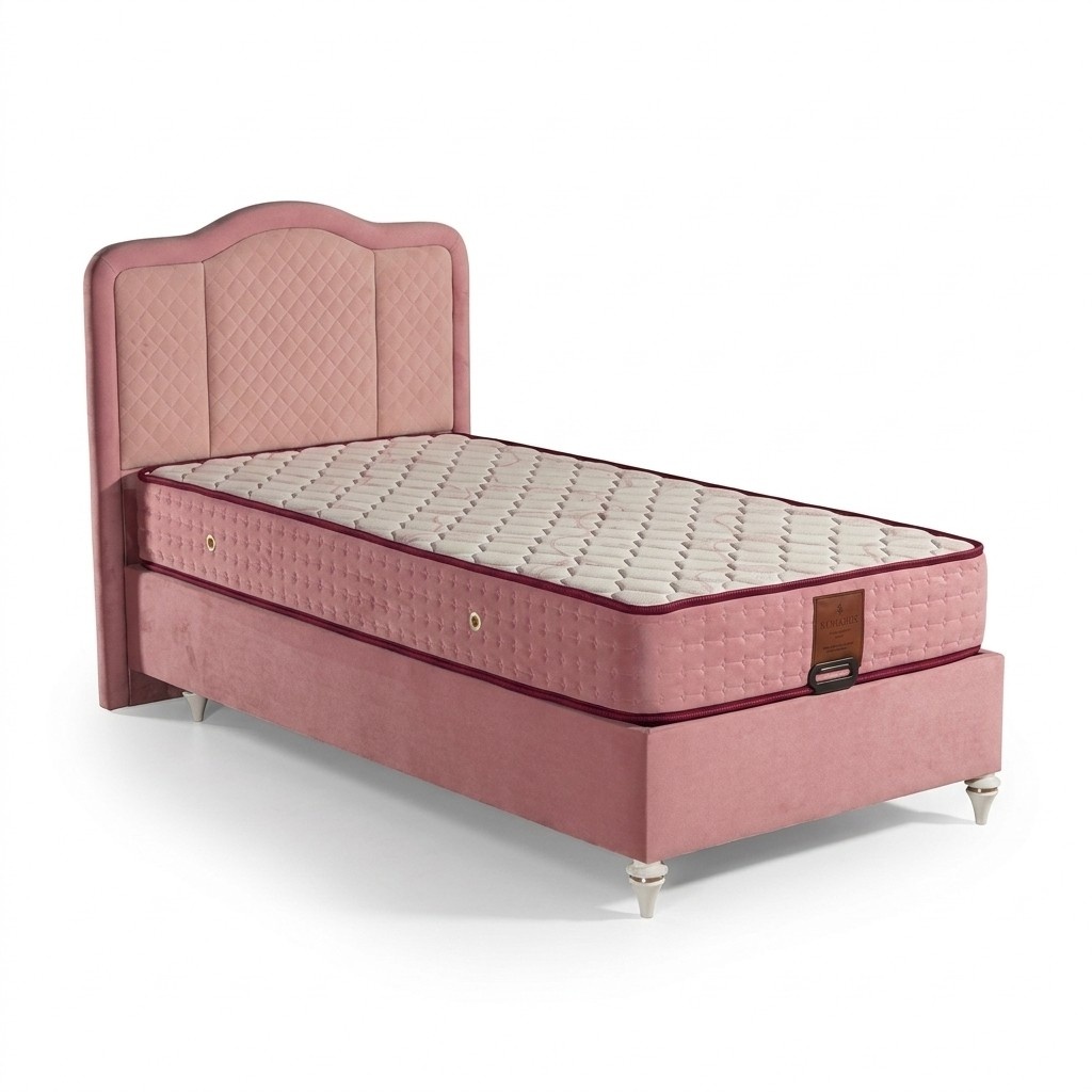Rosa Bett mit Matratze aus Textil und Holz für Kinder- Rosa Bett mit Matratze aus Textil und Holz für Kinder-