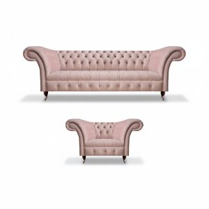 Rosa Chesterfield Wohnzimmer Garnitur 3-Sitzer Textil Lehnsessel 2tlg