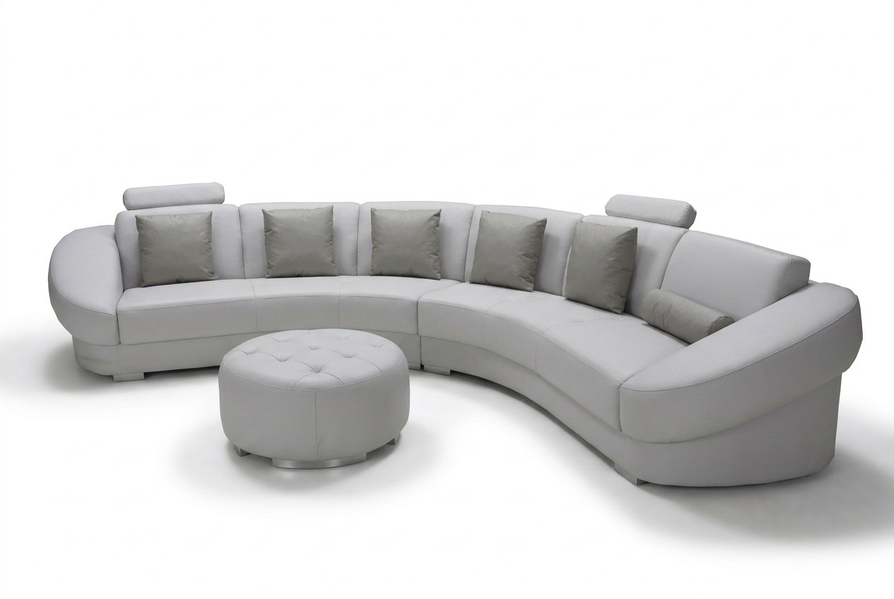 Rund U Form Sofa Polster Eck Garnitur Leder Wohnlandschaft Couchen XXL + Hocker Rund U Form Sofa Polster Eck Garnitur Leder Wohnlandschaft Couchen XXL + Hocker
