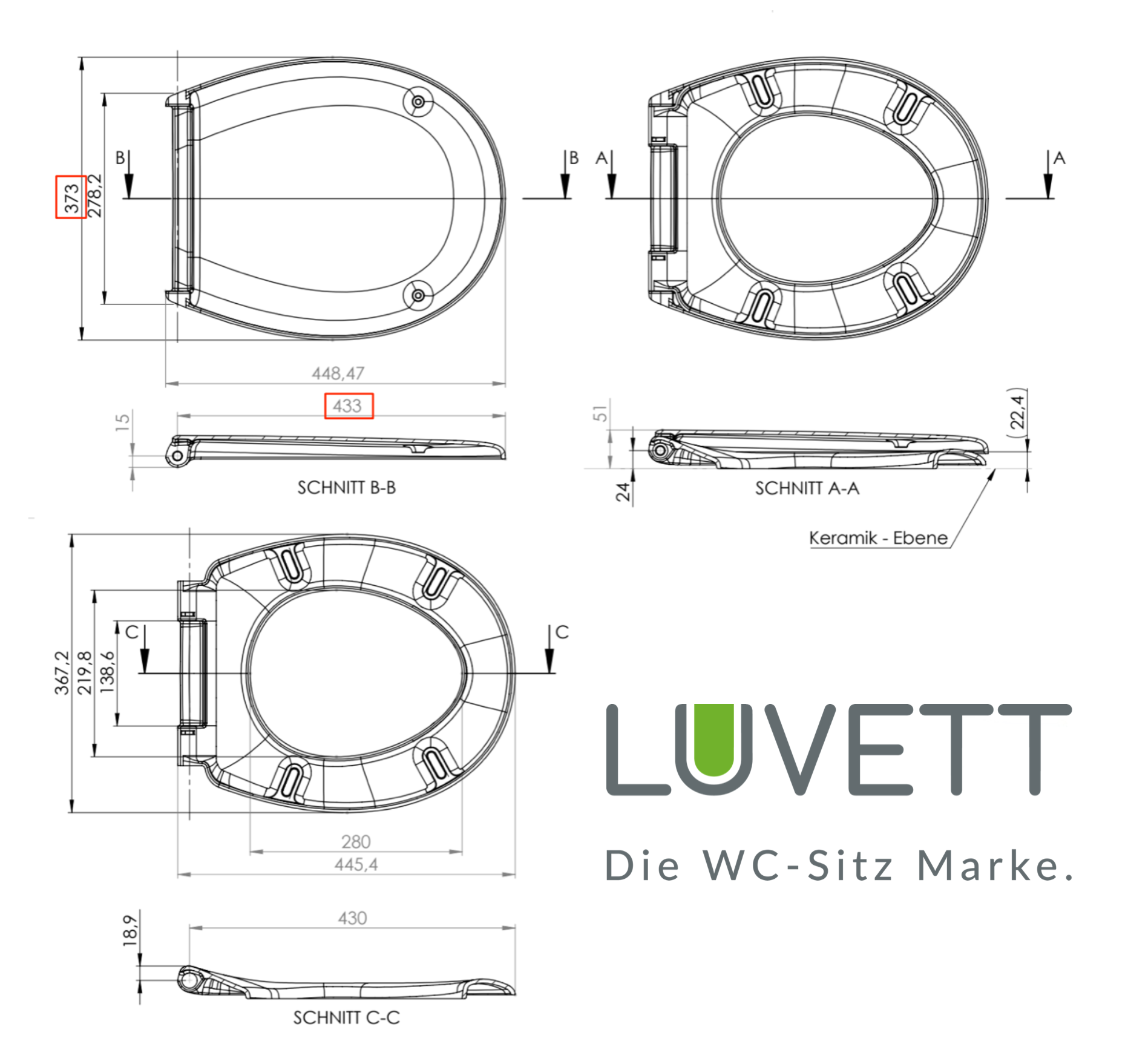 Luvett® WC-Sitz S100 mit Glitzer-Steinen, oval, mit Absenkautomatik SoftClose®, abnehmbar, antibakteriell - Gallery 4 Luvett® WC-Sitz S100 mit Glitzer-Steinen, oval, mit Absenkautomatik SoftClose®, abnehmbar, antibakteriell