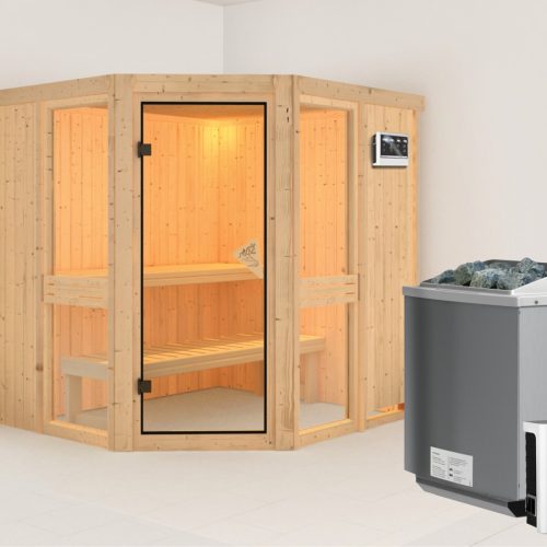 Sauna AMELIA 1 196 x 170 m 9.0 kW BioKombiofen inkl. Steuergerät ohne Dachkranz