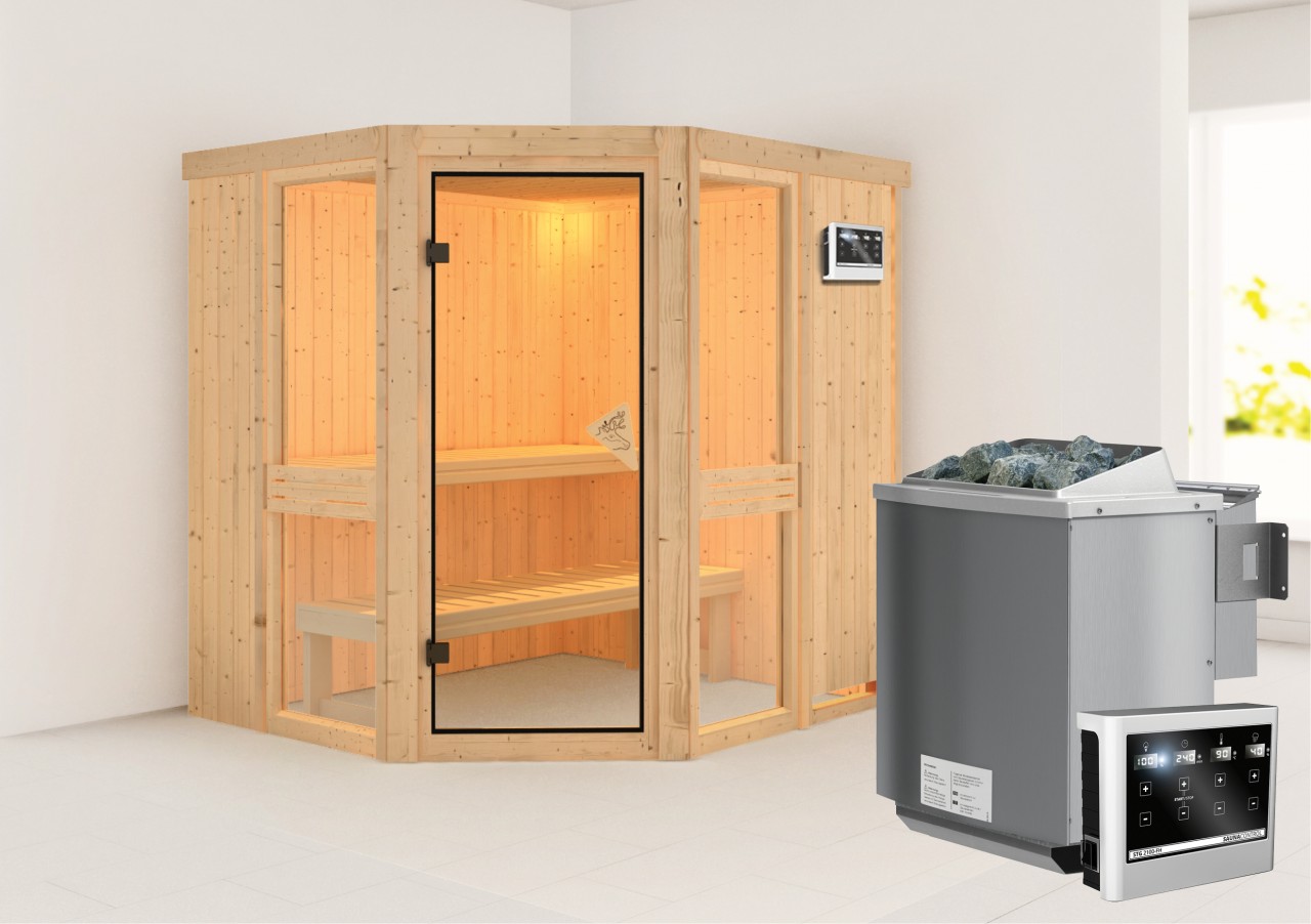 Sauna AMELIA 1 196 x 170 m 9.0 kW BioKombiofen inkl. Steuergerät ohne Dachkranz Sauna AMELIA 1 196 x 170 m 9.0 kW BioKombiofen inkl. Steuergerät ohne Dachkranz