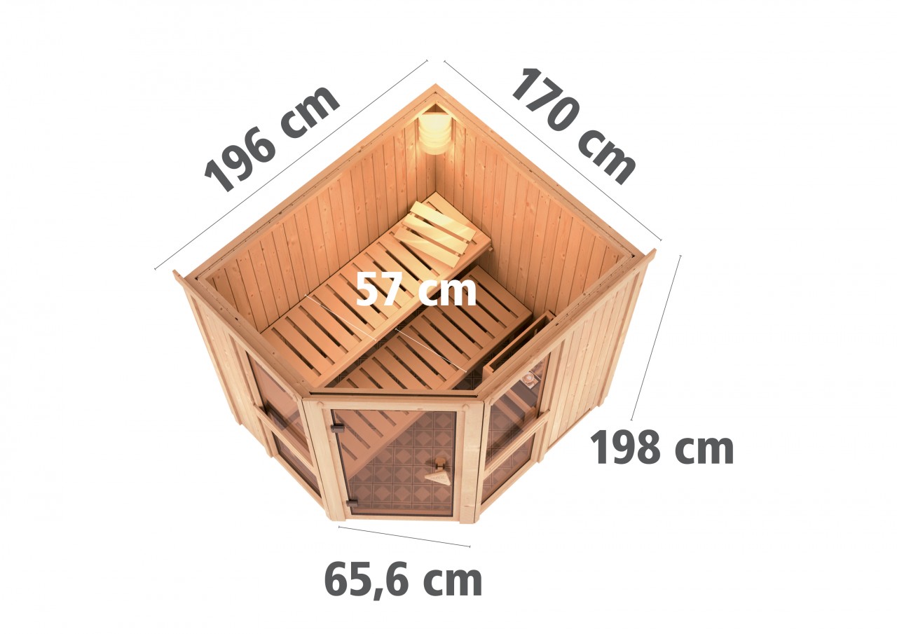 Sauna AMELIA 1 196 x 170 m 9.0 kW BioKombiofen inkl. Steuergerät ohne Dachkranz - Gallery 3 Sauna AMELIA 1 196 x 170 m 9.0 kW BioKombiofen inkl. Steuergerät ohne Dachkranz