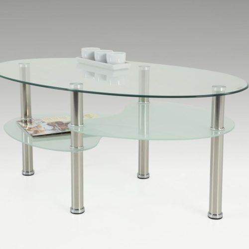Couchtisch Beistelltisch - Saly - 90x55 cm Klarglas / Chrom Couchtisch Beistelltisch - Saly - 90x55 cm Klarglas / Chrom