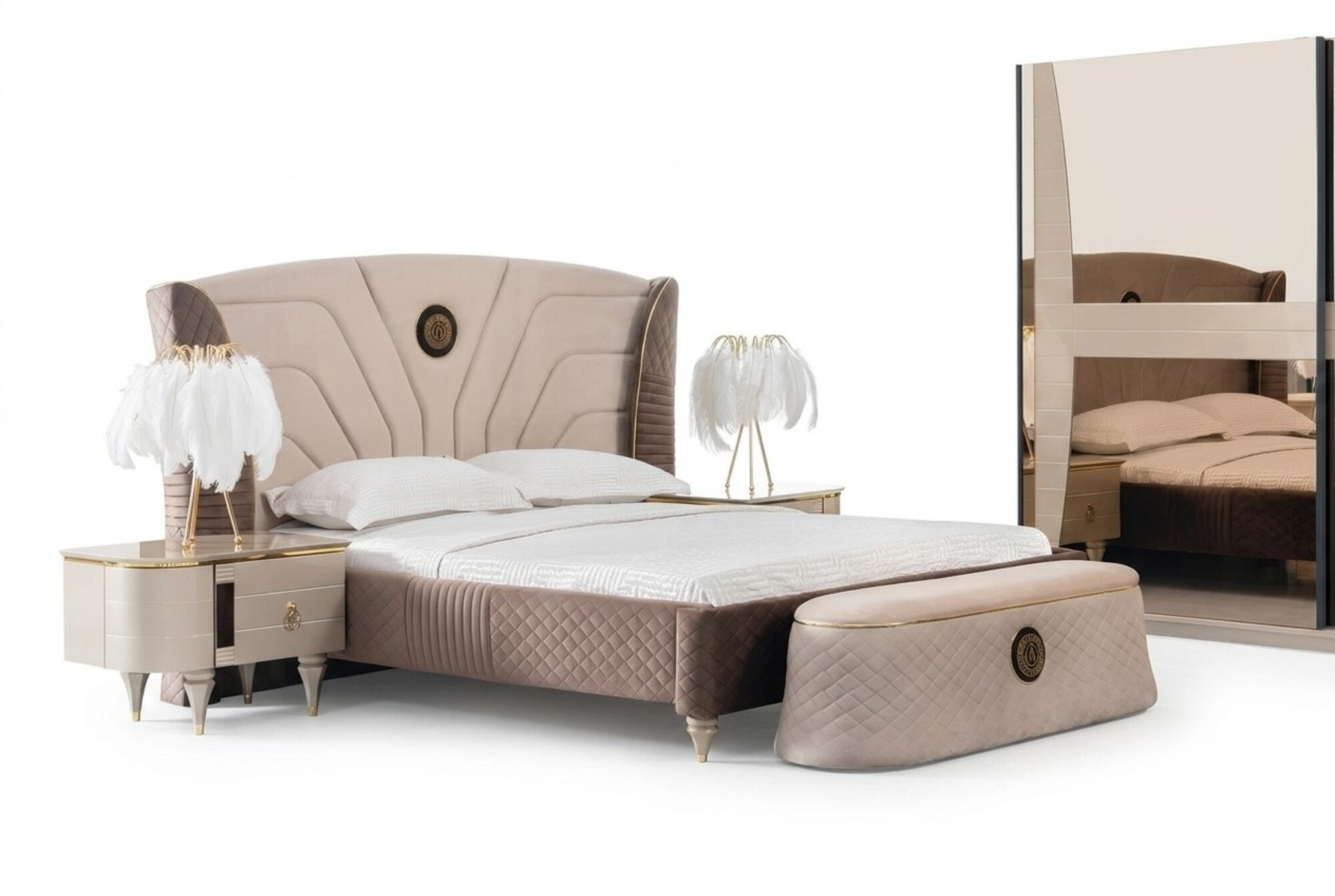 Schlafzimmer Doppelbett 160x200cm Luxus Bett 2x Nachttisch 3tlg. Set Betten Neu Schlafzimmer Doppelbett 160x200cm Luxus Bett 2x Nachttisch 3tlg. Set Betten Neu