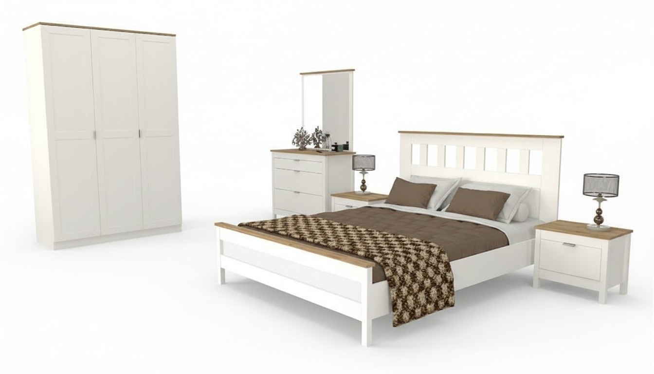 Schlafzimmer Möbel Komplett Set Bett 2x Nachttisch Schrank Weiß 5tlg