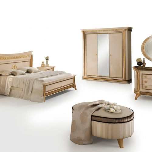 Schlafzimmer Set Design Bett 2x Nachttisch Kommode Hocker arredoclassic 7tlg.