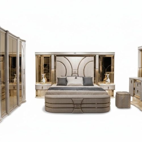 Schlafzimmer Set Komplettes Bett 2x Nachttische Kleiderschrank 7tlg