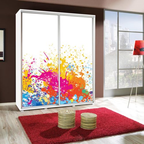 Kleiderschrank GILES Schwebetürenschrank mit Grafiken 155x215 cm