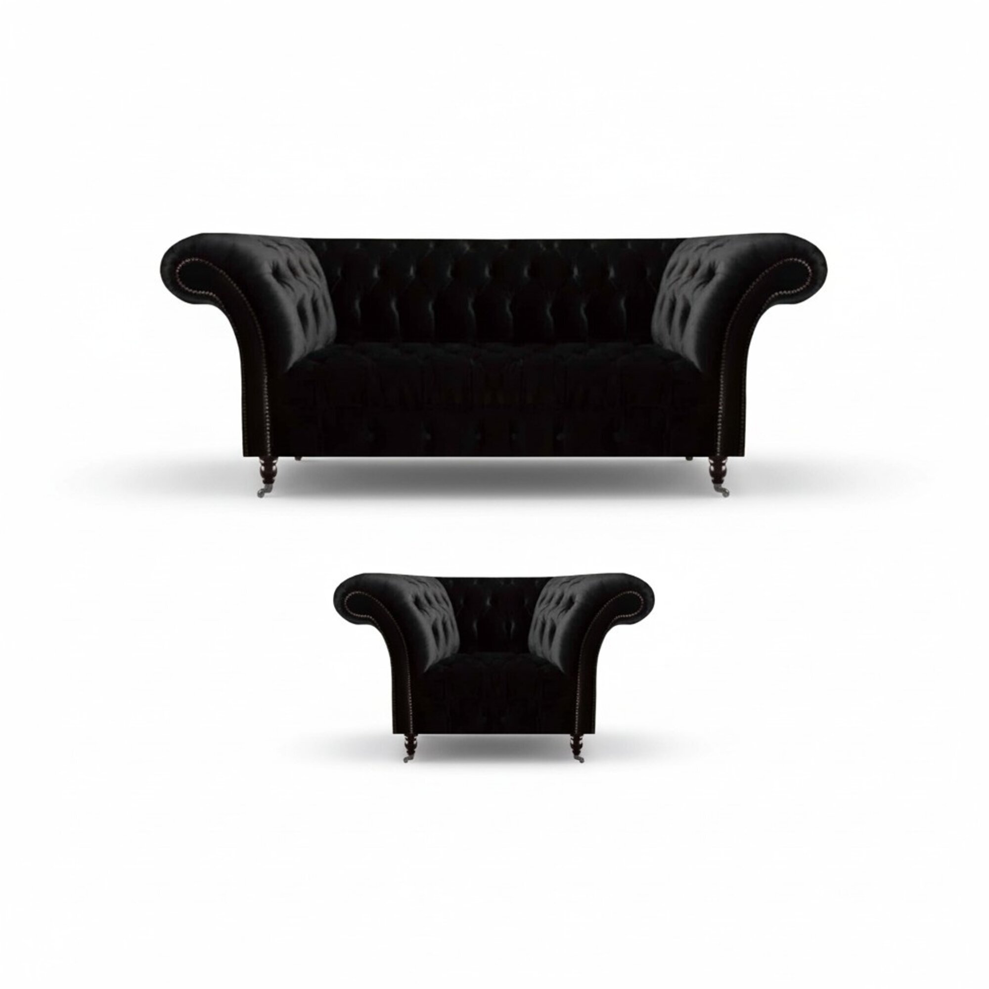 Schwarze Wohnzimmer Chesterfield Garnitur Designer Dreisitzer 2-Sitzer Schwarze Wohnzimmer Chesterfield Garnitur Designer Dreisitzer 2-Sitzer