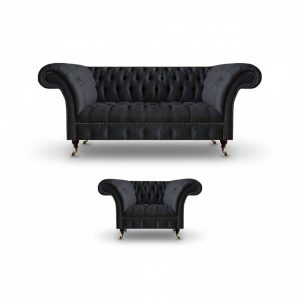 Schwarzer Dreisitzer Wohnzimmer Polstersofa Stoffmöbel Designer Sessel