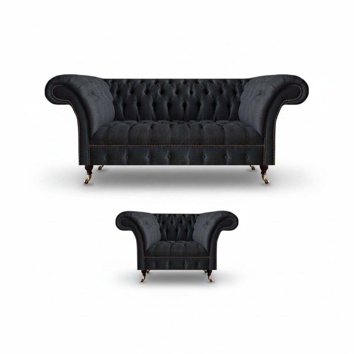 Schwarzer Dreisitzer Wohnzimmer Polstersofa Stoffmöbel Designer Sessel