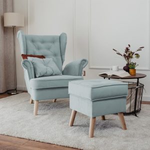 Sessel Ohrensessel ALISON inkl. Hocker in Stoff Trinity Hellblau